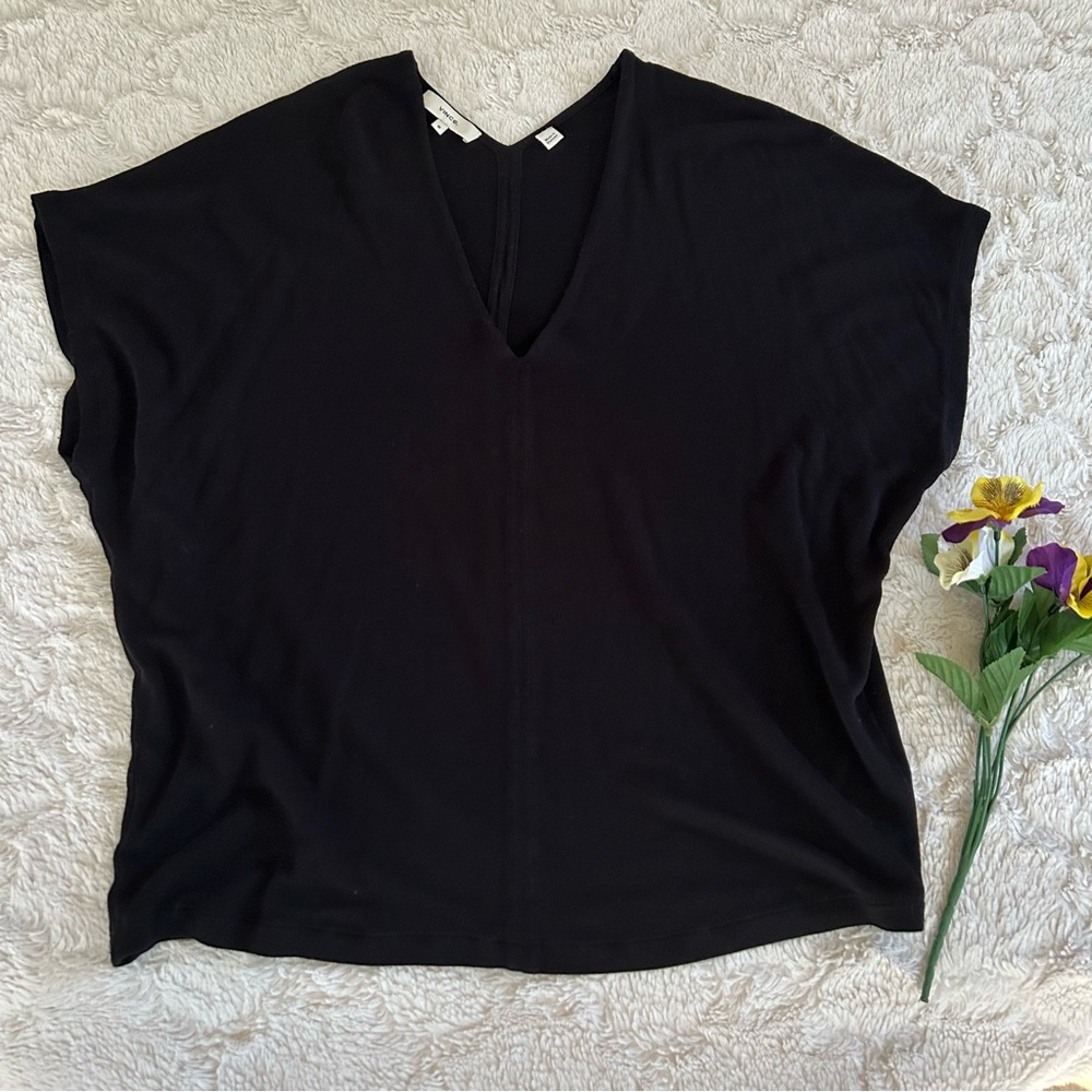 Vince Black Batwing Short Sleeved V-Neck Shirt